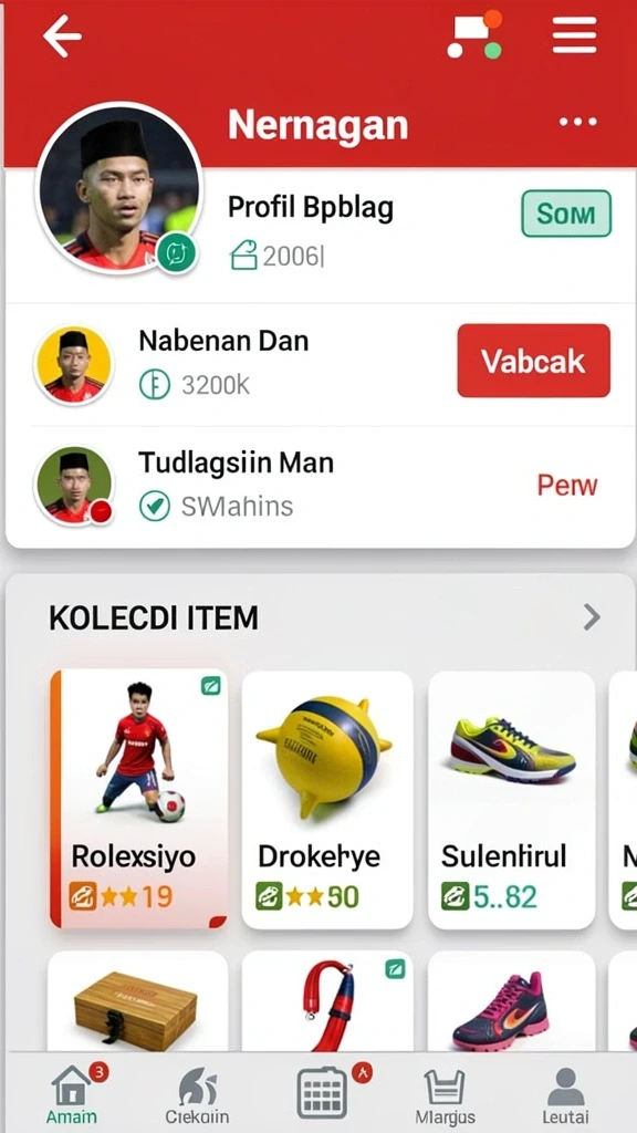 Tampilan karakter yang dapat diupgrade secara visual.